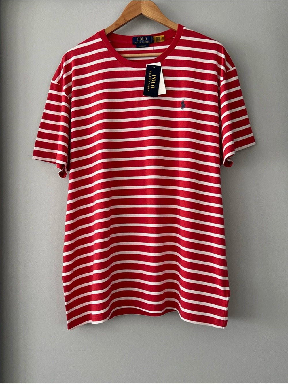 NWT Polo Ralph Lauren Red White Striped Classic Fit 100% Cotton T-Shirt Men’s XL